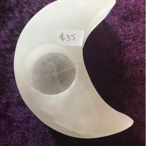 Selenite Moon Tealight Candle Holder